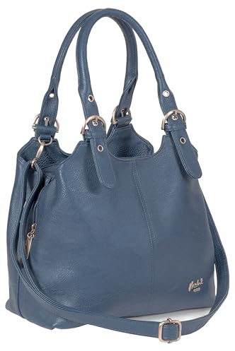 Mabel Womens Multi Compartement Bag - Medium Size Multiple Zip Pockets - Long Shoulder Strap Handbag - AMELIA (Steel Blue)