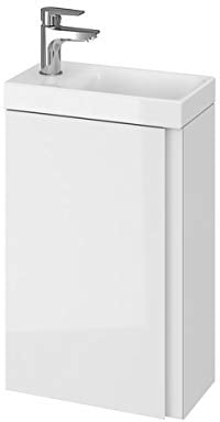 VBChome Badmöbel 40 cm Slim Weiß Waschplatz Hochglanz Oberfläche Kleines Gästebad Bestehend aus Waschplatz und Waschbecken Schmale Badezimmermöbel Waschbeckenunterschrank Badezimmerschrank Badschrank