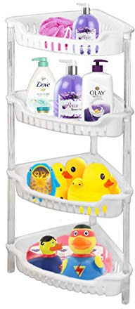 ADEPTNA Strong White Plastic Shower Caddy Corner Shelf Bathroom Rack Kitchen Storage Unit - Quick to Build - Easy to Clean (4 TIER BATH RACK)