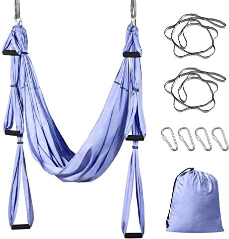Sotech Aerial Yoga Schaukel Yoga Hängematte Set mit Tragetasche und Verlängerungsgurten, Trapez Sling für Home Gym Anti-Schwerkraft Inversion Pilate Fitness, bis 300KG belastbar, Lila