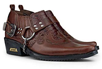 Infinity Leather Stivaletti a Punta Uomo Colore Marrone di Pelle Stile Gotico Punk Motociclista 6