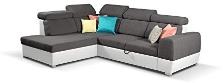 MOEBLO Ecksofa mit Schlaffunktion mit Bettkasten Sofa Couch L-Form Polstergarnitur Wohnlandschaft Polstersofa mit Ottomane Couchgranitur mit Bettfunktion - Aldo (Dunkelgrau, Ecksofa Links)