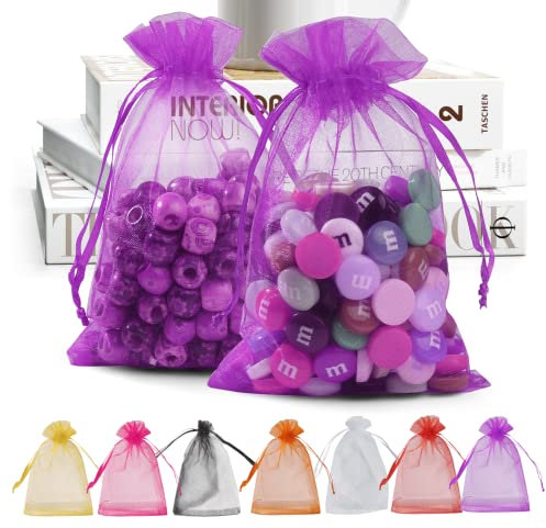ANZNKU 50 Stück Organza-Beutel 10,2 x 15,2 cm Premium-Geschenkbeutel mit Kordelzug für Süßigkeiten, Schmuck, Party, Hochzeit, Weihnachten, Geschenktüten (lila)