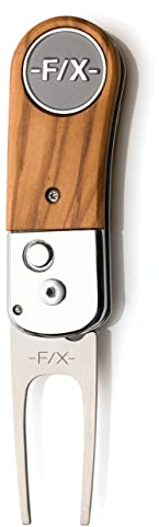 Premium Pitchgabel mit Echtholzbeschlag - Pitchfix de Luxe - ergonomisch - EIN tolles Golfgeschenk für Sie und Ihn (Black Wood - schwarz)