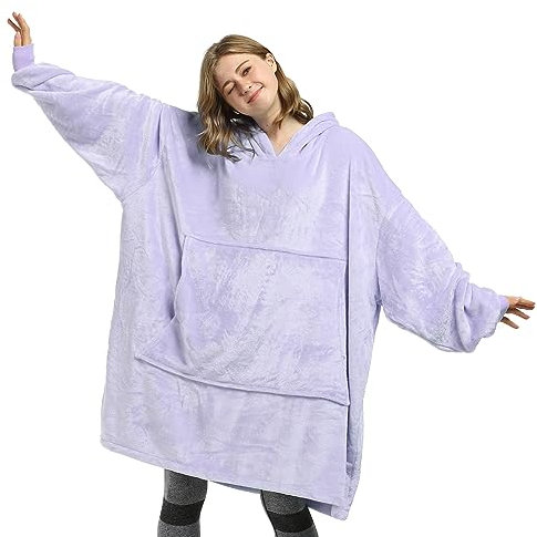 Catalonia Classy Cosy Fleece Hoodie Blanket, Warm Gifts for Her, Soft Wearable Hooded Blanket, Oversized Hoody for Adults Men Women, Purple