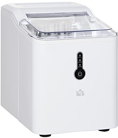 HOMCOM Ice Maker Machine, 1.5L Countertop Ice Cube Maker with Self-Cleaning, 9 Cubes Ready in 8 Mins, 12kg in 24 Hrs, No Plumbing with Basket, White