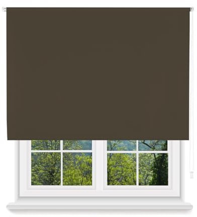 MERCURY TEXTIL- Estor Enrollable Opaco, Blackout, Fácil de Instalar, Protección de Pantalla para Ventanas, Cierra el Paso de la luz (Marrón, 150x180cm)