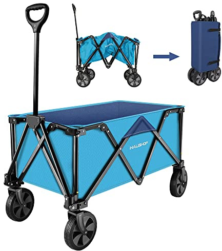 HAUSHOF Collapsible Outdoor Utility Wagon, 176 lb Load Capacity, Blue