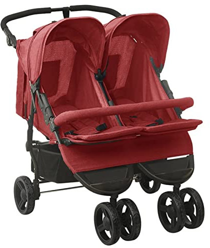 Susany Geschwisterwagen Zwillingswagen Kinderwagen Doppelkinderwagen Zwillingsbuggy Baby Kleinkinder Zusammenklappbar Rot Stahl