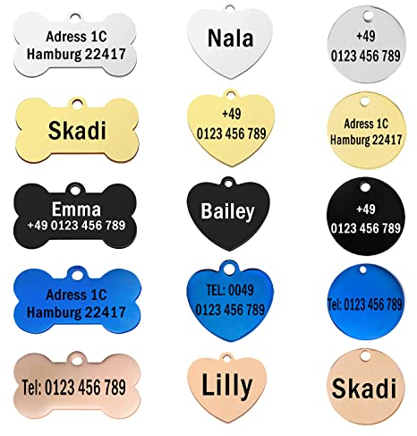Hundemarke mit Gravur Edelstahl Anhänger Id Tag Herz Knoch Rund Erkennungsmarke Adressanhänger Namensschild