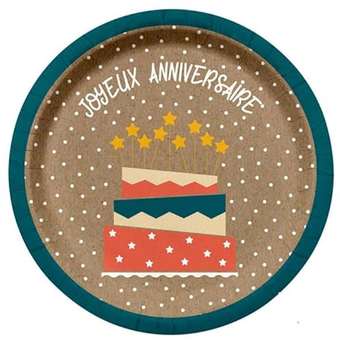 Paris Prix Lot de 6 Assiettes en Carton Anniversaire Kraft 23cm Naturel