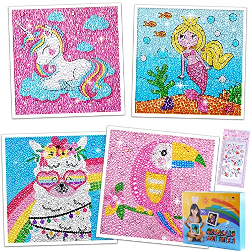 Diamond Painting Kinder Tiere 4er DIY 5D Diamant Malerei Bilder Set Full Zubehör Glitzersteinchen Painting Kleine Mädchen Junge Geburtstag Festival Geschenke Home Wanddekoration Crystal Art Craft Kits