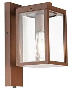 Qazqa Industrie außen Wandleuchte, Außenlampe mit Tageslichtsensor, Wandlampe für den Garten - Charlois - Rostbraun, Landhausstil, max. 40W, Geeignet für LED, 14cm, IP44, Rechteckig