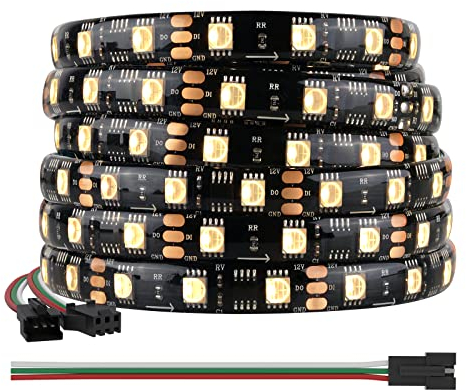 BTF-LIGHTING 5050SMD WS2814 RGBW 4in1 IC Adressierbarer LED Streifen 5M 60LEDs/m DC12V RGB+Warmweiß Schwarz PCB IP65 Wasserdicht Traumfarbe für DIY-Projekt(Nicht inhalt Netzteil Controller)