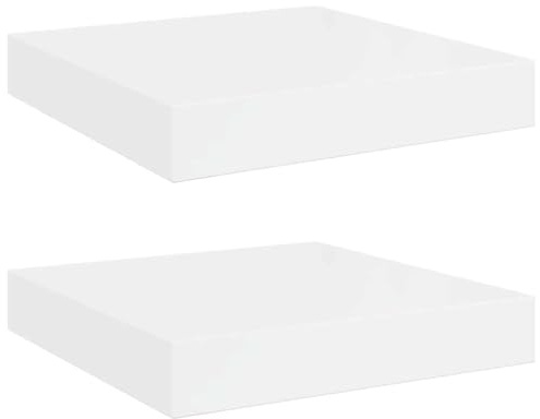 vidaXL Floating Wall Shelves - Set of 2, High Gloss White, Honeycomb MDF Material, Modern Style, Ideal for Living Room, Bedroom, or Office