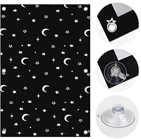 OBdeco Thermo Rollo 100% Verdunkelung Sonnenschutz Verdunkelungsrollo für Velux-Dachfenster Hitzeschutz ohne Bohren mit Saugnäpfen Mond Sterne 37x73cm für C04/104