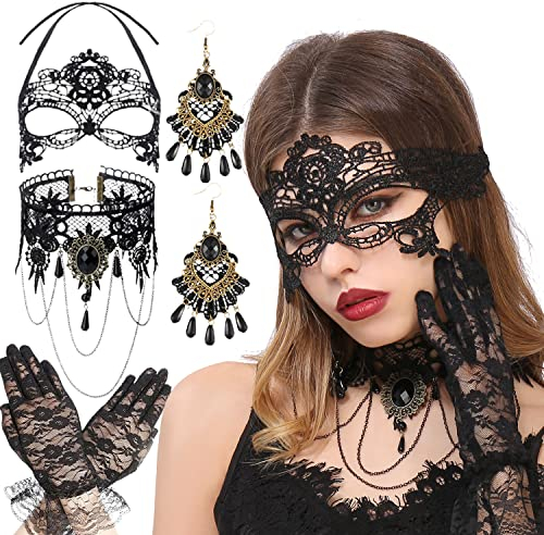 JeVenis Choker Halsband Halskette Set Schwarz Stretch Classic Gothic Quasten Tattoo Spitze Choker Halsketten Ketten für Damen Mädche