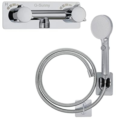 Wohnmobil-Duscharmatur mit Schlauch und Duschkopf, Metall-Duscharmatur, Ersatz-Duschkopf mit Schlauchführungsring und Duschhalter für Wohnmobil, Wohnmobil, Ein-/Aus-Schalter, Chrom
