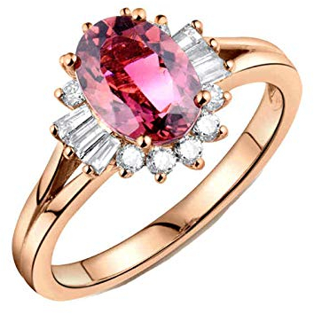 Lieson Rosegold Ring Frauen 750 18K, Hochzeit Ring Damen Elegant Oval Turmalin 1.2ct mit Diamant 0.45ct Verlobungsringe Rosegold Gr.62 (19.7)
