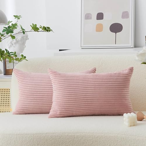 Home Brilliant Rosa Kissenbezug 30 x 50 cm, weicher Kordsamt, niedliche Kissen für Schlafsofa, rechteckige Kissenbezüge, Kissenschoner, 2 Stück, (30 cm x 50 cm, Babyrosa)