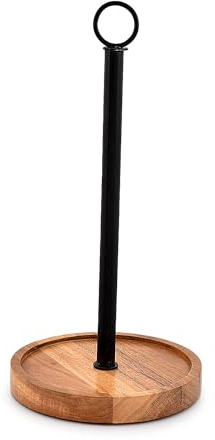 EDHAS Paper Towel Holders Iron & Acacia Wood for Farmhouse Kitchen,Wooden Paper Towel Holder Stand. (16.51cm x 16.51cm x 33.02cm)