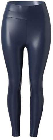 Pu Lederhose Damen Damen Leder Leggings Hitueu High Waist sexy Wetlook Pants Lederhose treggins PU Hose Stretch Skinny Lederhose Lack Kunstleder Strumpfhose Schlank Yoga-Hose Blau