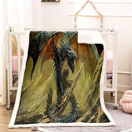 WIKINGER Kuscheldecke Sherpa Decke 150x200 cm Mikrofaser Super Weich und Warme Winter Blanket 3D Viking Drache Wohndecke Kinder Fleecedecke Flauschige Sofadecke für Sofaüberwurf Tagesdecke