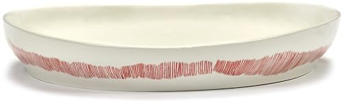 [W2] Servierplatte Feast M L36 X B36 X H6 cm Weiss Swirl-Stripes Rot Ottolenghi