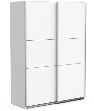 Demeyere Armoire Porte Coulissante avec Penderie Moderne – Coloris Blanc Mat & Finitions Métal - 148 x 59,9 x 203 cm