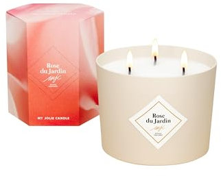 MY JOLIE CANDLE - Duftkerze Rose du Jardin – 3 Dochte – natürliches und pflanzliches Wachs – französischer Duft – 30 Stunden Brenndauer – Geschenk für Damen und Mutter