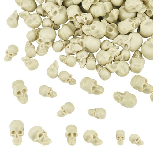 arricraft 140 Stück Halloween Mini-Schädelköpfe Aus Kunststoff In 3 Größen, Skelett-Figuren, Miniatur-Schädel, Vasenfüller, Totenkopf-Tischdekoration, Menschlicher Kopf, Knochen, Dekoration
