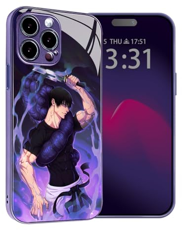 HWLHJJ Anime Farb Handyhülle - Stoßfeste weiche Silikonhülle - Manga Glas Schutzhülle (Lila, Toji Fushiguro JJK,für iPhone 14 Pro)