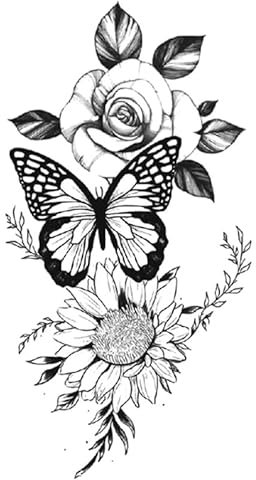 Faux tatouage papillon avec fleurs - Tatouage rose - Tournesols - XQB505