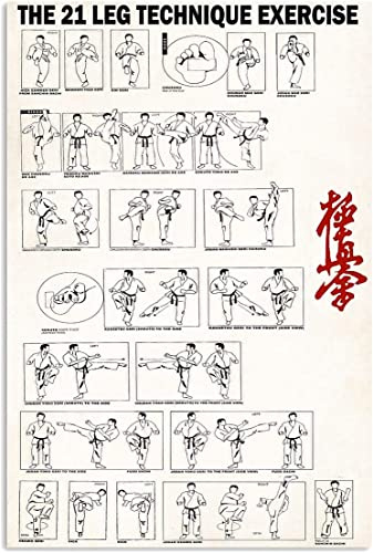 Karate Knowledge Metallschild The 21 Leg Technique Exercise Poster Taekwondo Home Club Office Wanddekoration Plakette 12x16 Zoll