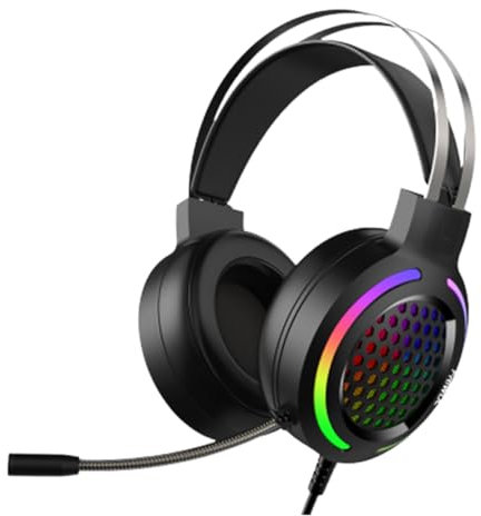 Homoyoyo 1pezzi Cuffie Da Gioco Cablate Rgb Con Microfono Auricolari Leggeri Per Pc e Console Design Luminosa e Comfort Elevato Cuffie Headset Per Giocatori Con Riduzione Del Rumore Nero
