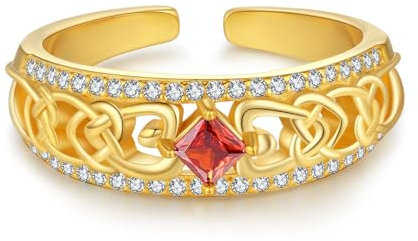 KINGWHYTE Geburtsstein Ringe 925 Sterling Silber Keltische Gold Ringe für Frauen Keltischer Schmuck Frauen Geburtstag Geschenke (Juli)