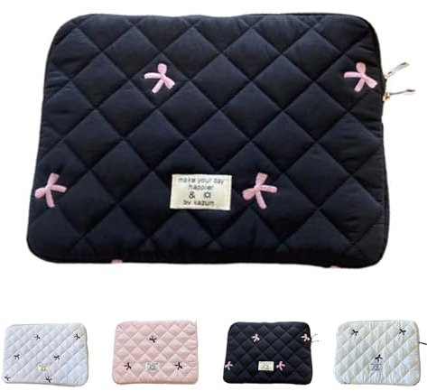 Étui pour ordinateur portable avec nœud, housse mignonne et élégante pour ordinateur portable pour femme avec nœud, étui de protection Kawaii (noir, 13-14)
