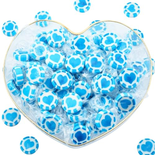EinsSein 0,5kg Herzbonbons blau/türkis mit weiss | 500g handgemachte Rocks Bonbons | Gastgeschenke bayrische Hochzeit Taufe Valentinstag Muttertag Kommunion auch als essbare Tischdeko | Großpackung