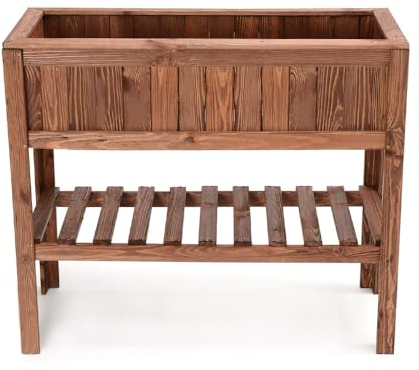 Zestri Hochbeet mit Füßen imprägniert Braun | 92x45x80 cm aus Holz | Garten Terrasse Balkon | Kräuterhochbeet Kräuterbeet Gemüsebeet mit Zwischenboden