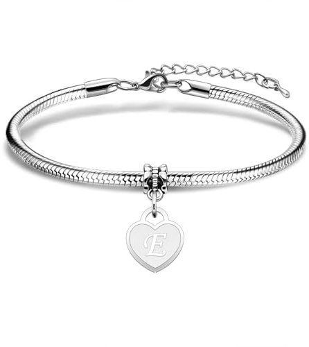 Aosyoisk Pulsera de letras. Nombre inicial pulsera de plata regalo de joyería para mamá, novia, ella, esposa, día de la madre, cumpleaños, San valentín, aniversario (Letra E)