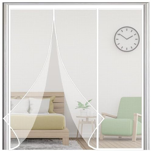 Porta con zanzariera reversibile con rete anti-insetti con apertura laterale sinistra e destra, 300x180cm Rete resistente in fibra di vetro traspirante - con striscia a strappo Bianco