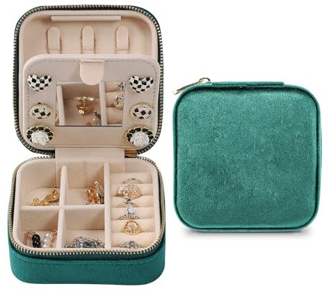 Dajasan Piccolo Portagioie, Viaggio Portagioielli, Portagioie Donna e Ragazze, Porta Gioielli in Pelle, Organizzatore di Gioielli per Anelli, Orecchini, Collana, Braccialetti (Verde)