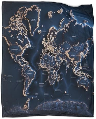 DCABEIOOE Karte 3D Bedruckte Decke Flanell Decke Flauschige Decke Wohndecke Für Kleinkind Mädchen Sofa Couch Deko 70x80inch(180x200cm)