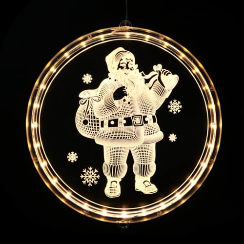 Luci Finestra di Natale Sospese con Ventosa, 3D Bianco Babbo Natale, LED Decorazioni per Feste Interne ed Esterne