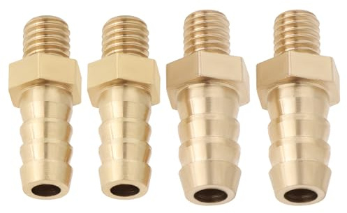 LT Easiyl Brass Barb Hose Tail Connector M5x0.8-5mm & M5x0.8-6mm | 4PCS, For Pond Pool Hose Pipe, Male Thread Pipe Fitting, Gold