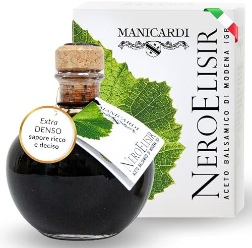 MANICARDI Aceto Balsamico Invecchiato di Modena IGP - Prodotto Italiano Invecchiato in Piccole Botti - Denso Perfetto per Formaggi, Verdure e Carni Arrosto, da 250 ml
