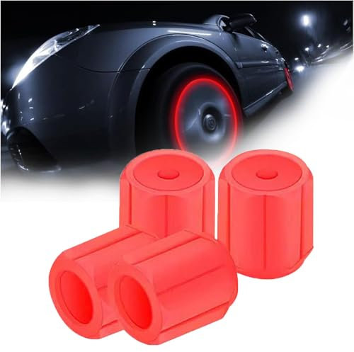 FELEA Auto Leuchtende Ventilkappen Auto Ventilkappen Autoventil Auto Ventilkappen Autoventil Kappe Reifenventilkappen Ventildeckel Autoreifen für Nissan Micra Zubehör,C-Red