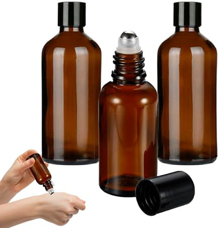 3PCS Roller Bottles 30Ml Amber Eye Roller Bottle for Essential Oils Empty Rollerball Bottles with Roller Balls Refillable Glass Roller Ball Bottle 30Ml as Essential Oils or Perfumes Filling Bottle