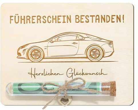 BOFUNX Führerschein Bestanden Geschenk aus Holz Führerschein Geldgeschenk Verpackung mit Reagenzgläser Lustige Führerschein Geschenk für Damen Herren