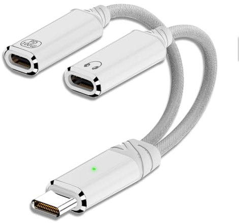 AuviPal USB C Splitter, Dual USB C Headphone and Charger Adapter, 2-in-1 Type C Audio Dongle Cable with PD 100W Charging for Smartphones, Tablets, Laptops and More- White